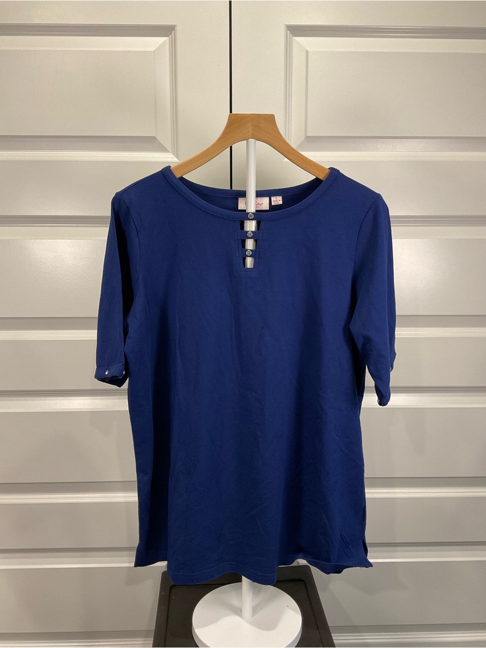 Girls' Navy Blue Short Sleeve Top with Button Detail